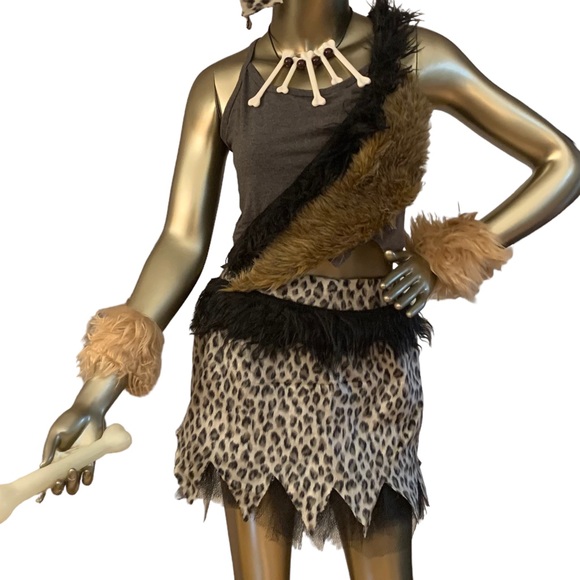 Cave Woman (Jane) Costume Mini Skirt, Top, Headband, Necklace & Bone Size M - Picture 2 of 13
